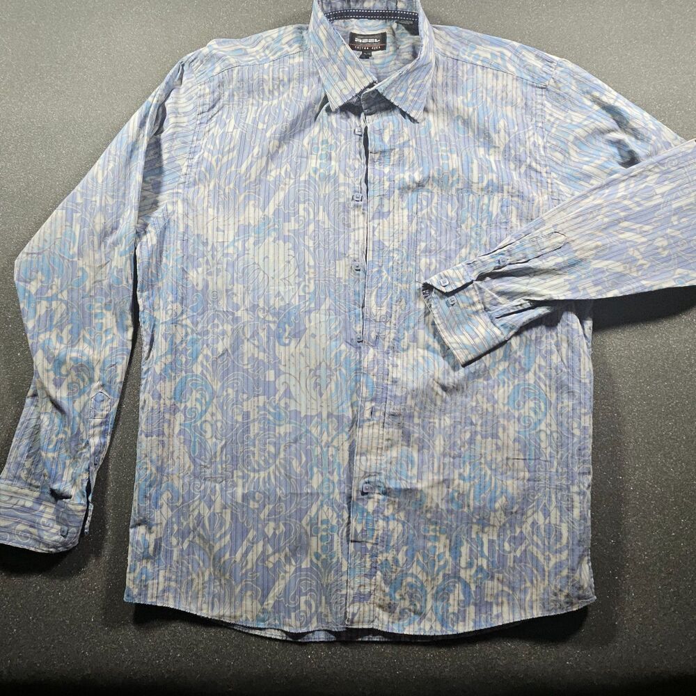 REEL brand XL Dress Shirt with a blue color and Paisley pattern